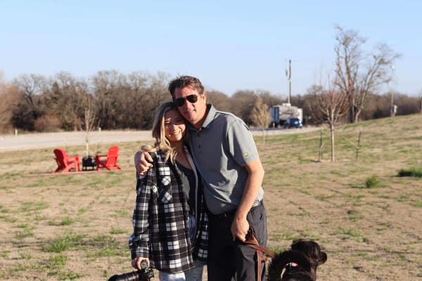 happy father and daughter at rv campground paradise tx